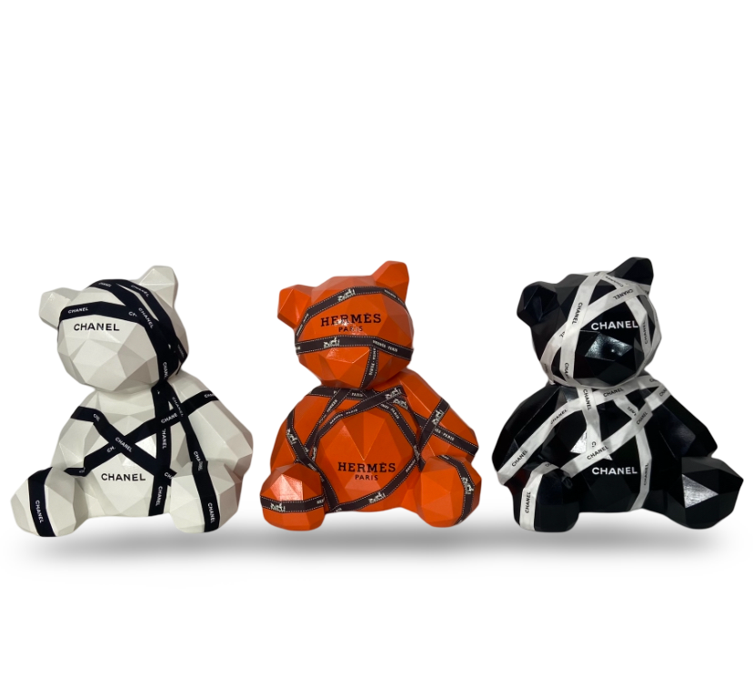 White iconic design geometric bear sculpture