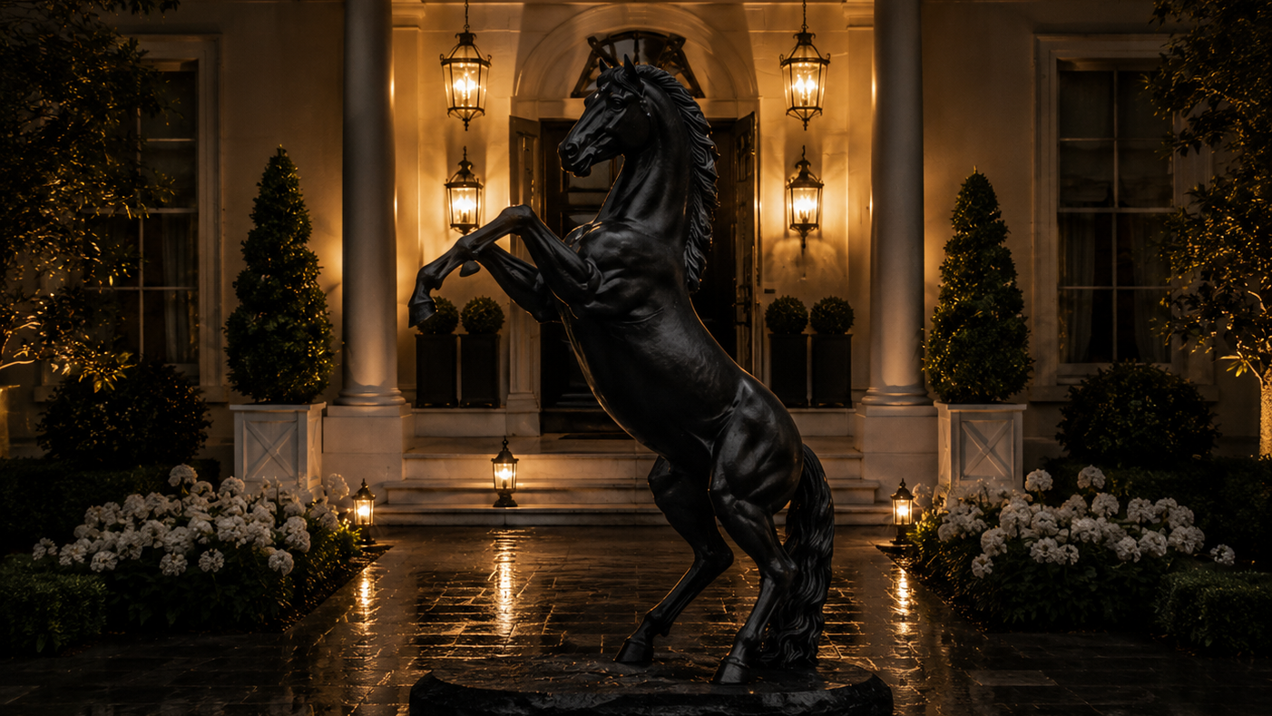 Rearing horse statue